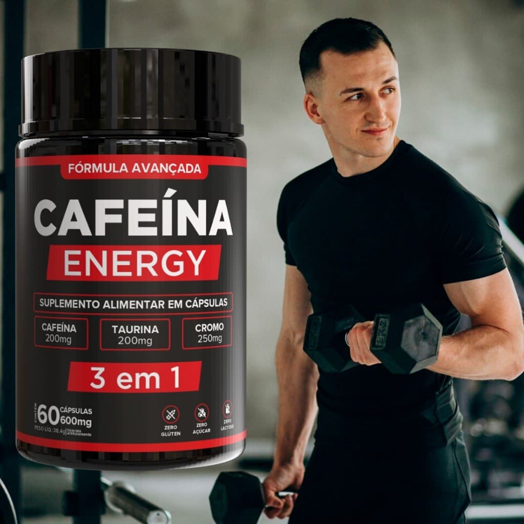 Pré-Treino Cafeína Taurina Cromo  Suplemento Premium Energia e Disposição - 60 Cápsulas