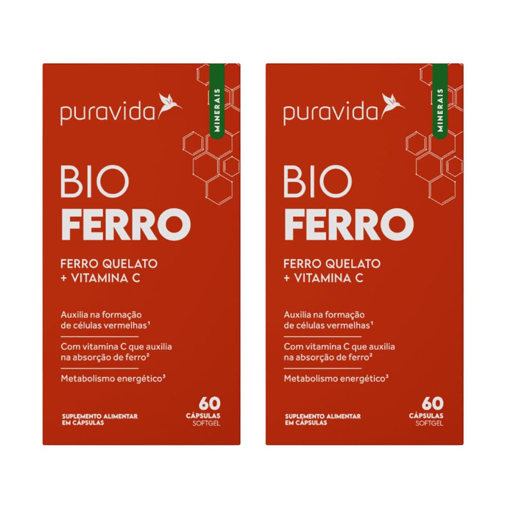 Bio Ferro Suplemento + Vitamina C Kit 2 - 60 Caps - Puravida