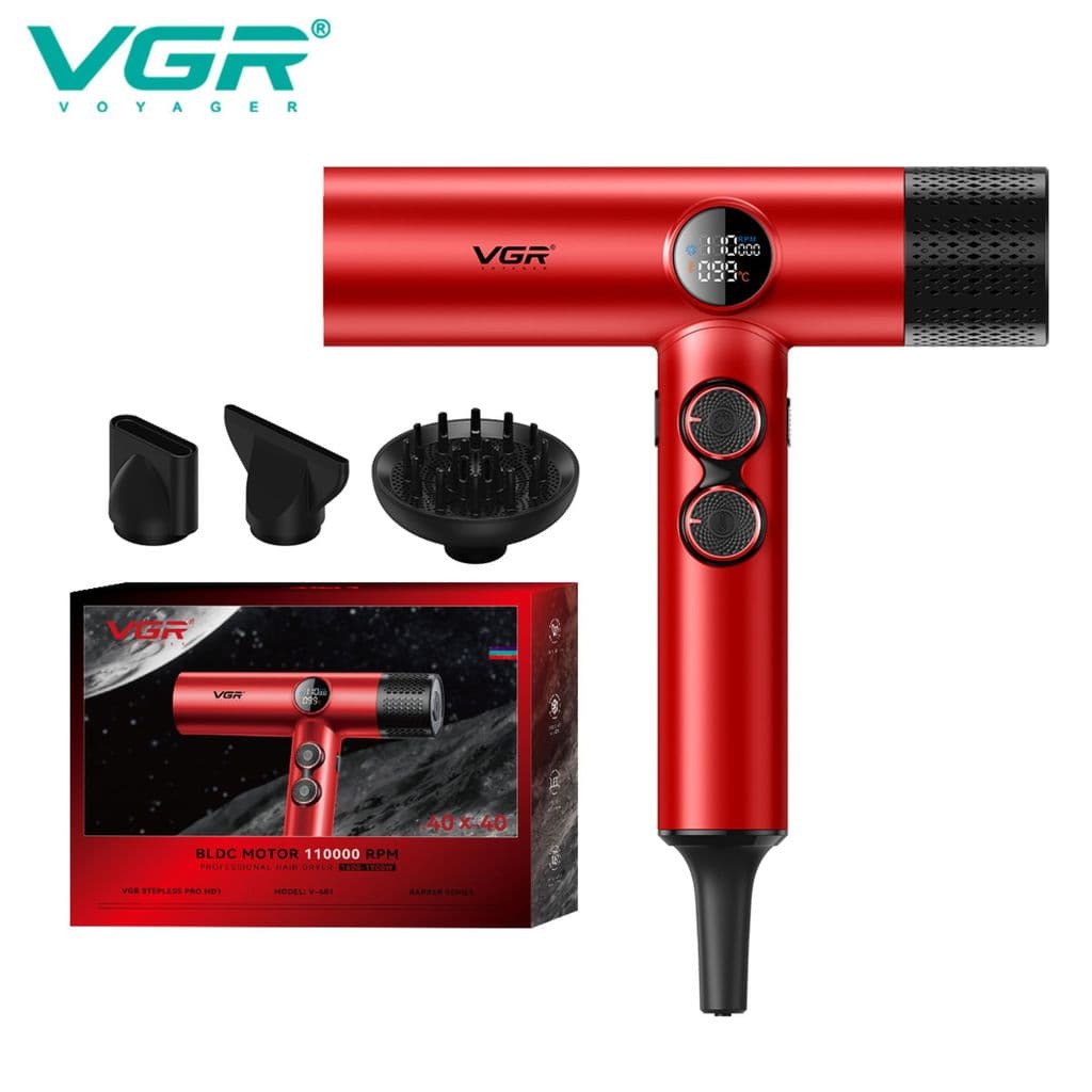 Secador De Cabelo Compacto VGR 1900W Vermelho 220V Potente Leve Portátil Lançamento Profissional