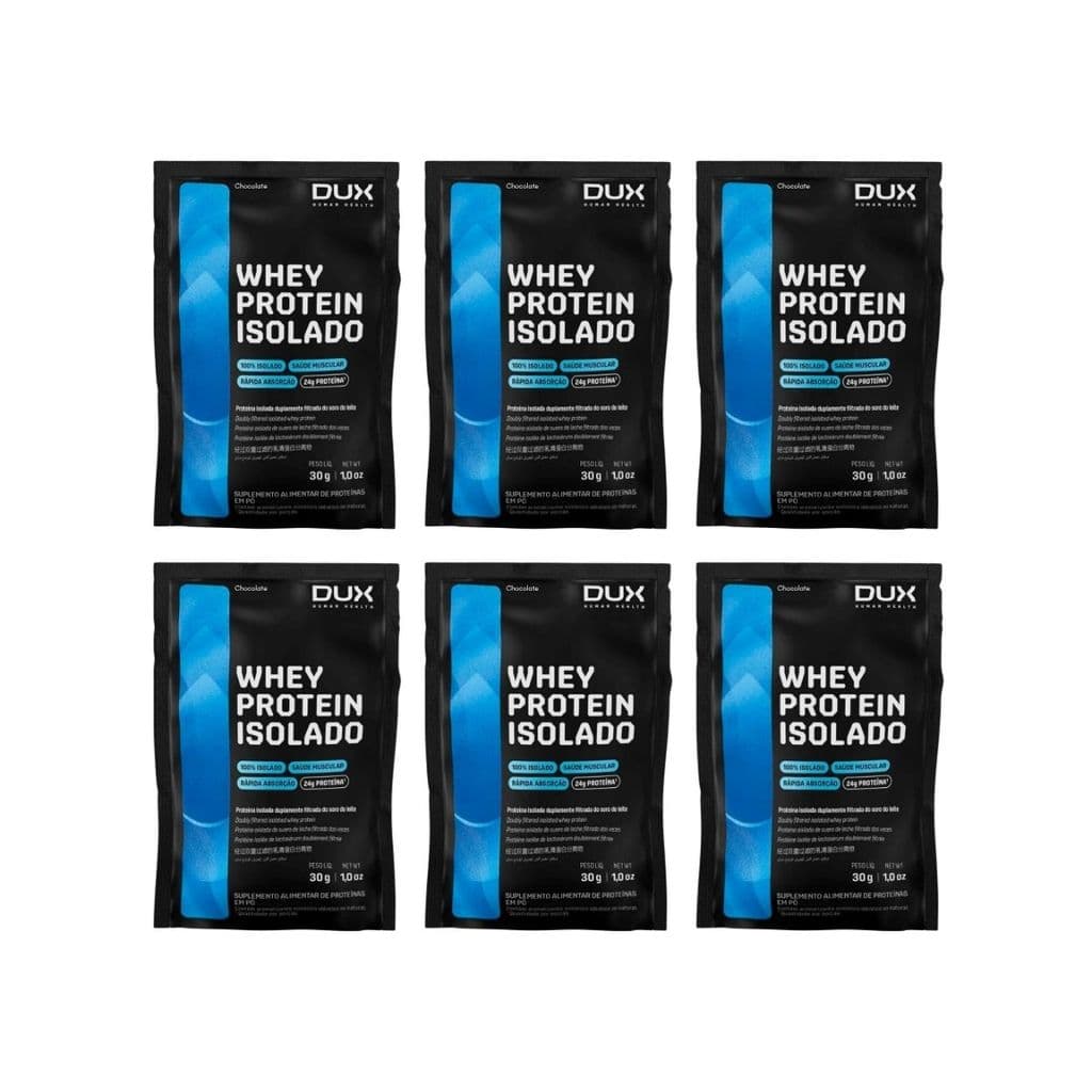 KIT 6 SACHE WHEY PROTEIN 24G PROTEINA ISOLADO ALTA ABSORÇÃO CHOCOLATE DUX