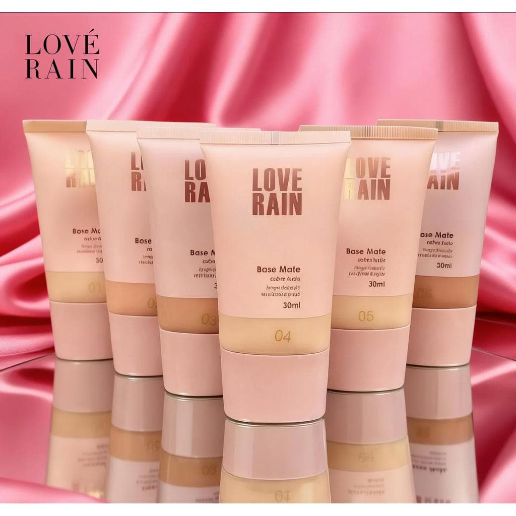 Base líquida mate Love Rain – Alta cobertura, à prova d'água e de longa duração, leve e respirável 30ml