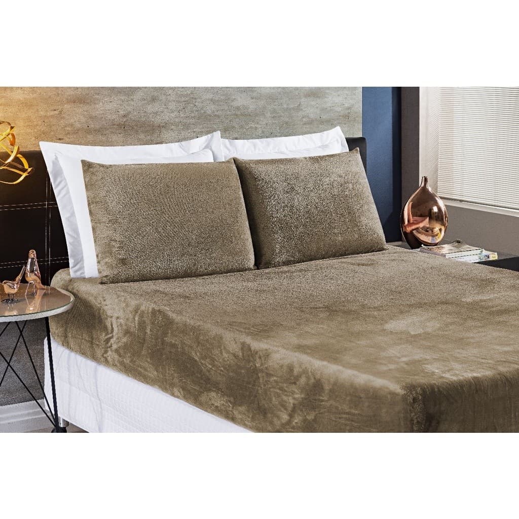 Jogo De Cama Lencol Cama Casal Padrao Liso C/ Elastico Manta Plush 3 Pecas