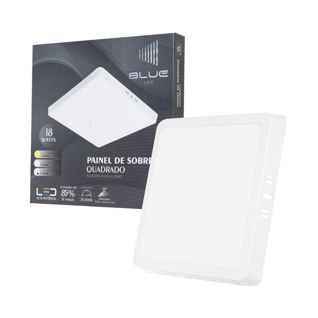 LUMINÁRIA LED SOBREPOR QUADRADA 18W 6500K - BLUE LED