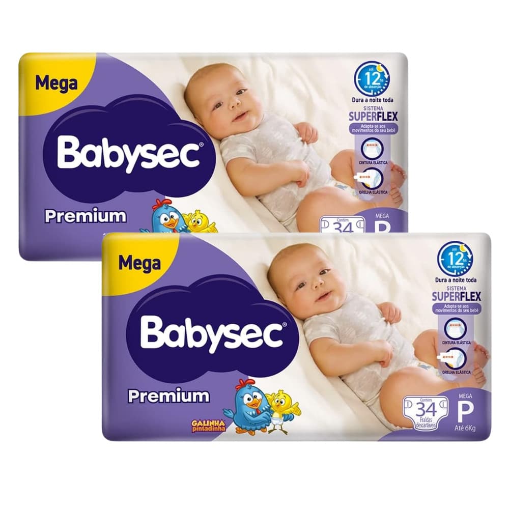Kit 2x Fralda BabySec Premium Galinha Pintadinha Mega P Pacote c/34un