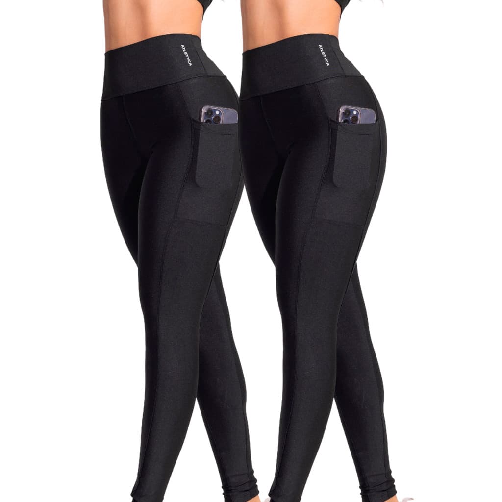 Kit 2 Calças Legging Fitness Feminina com Bolso Cintura Alta Academia Atletyca