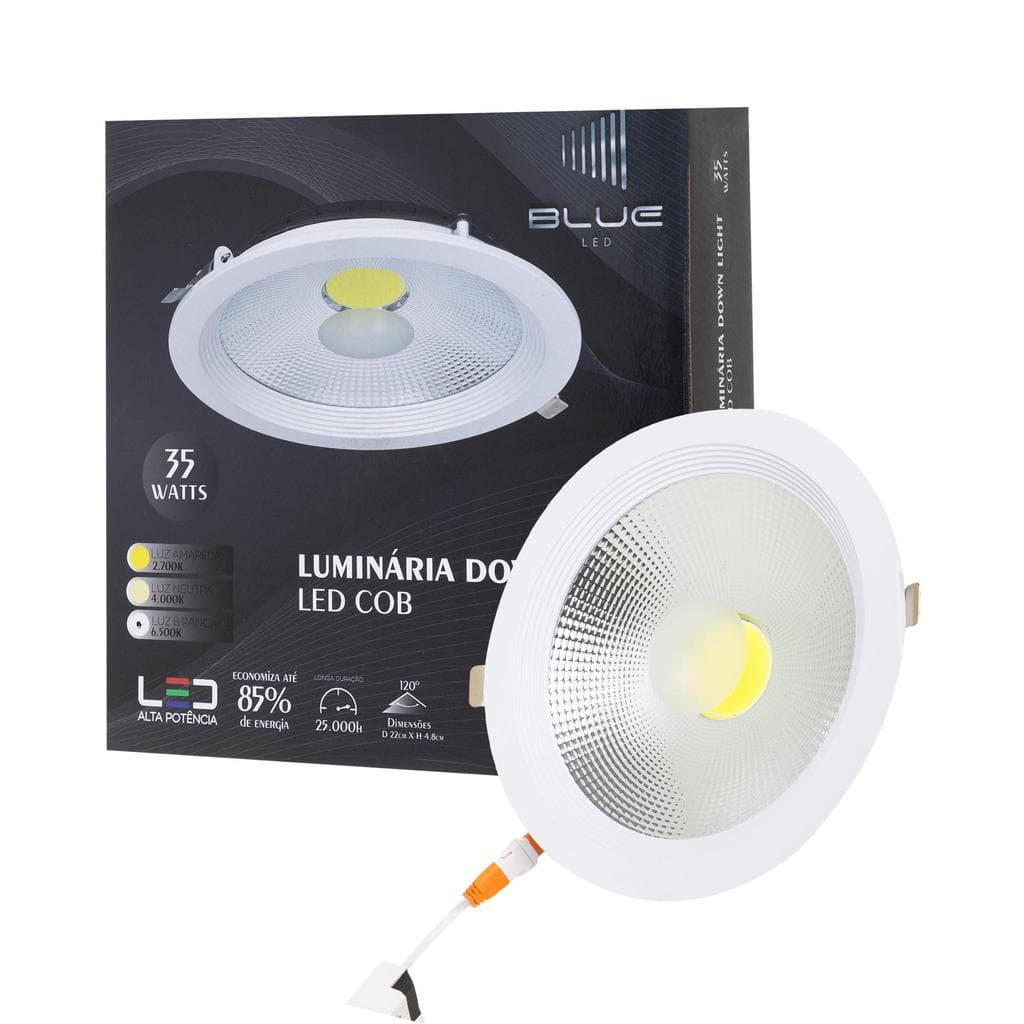 LUMINÁRIA LED COB EMBUTIR REDONDA 30W 6500K - BLUE LED