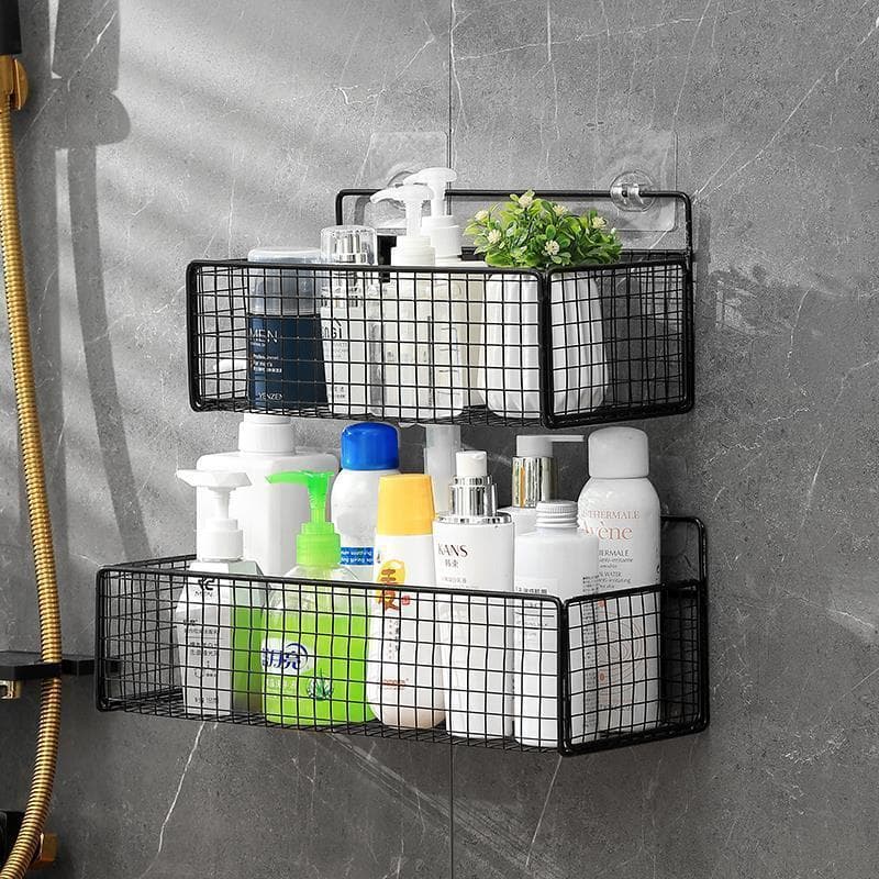 Kit 2 Prateleiras Retangular Suporte Sem Furo Com Alto Adesivos De Parede Para Banheiro Cozinha lavanderia Shampoo