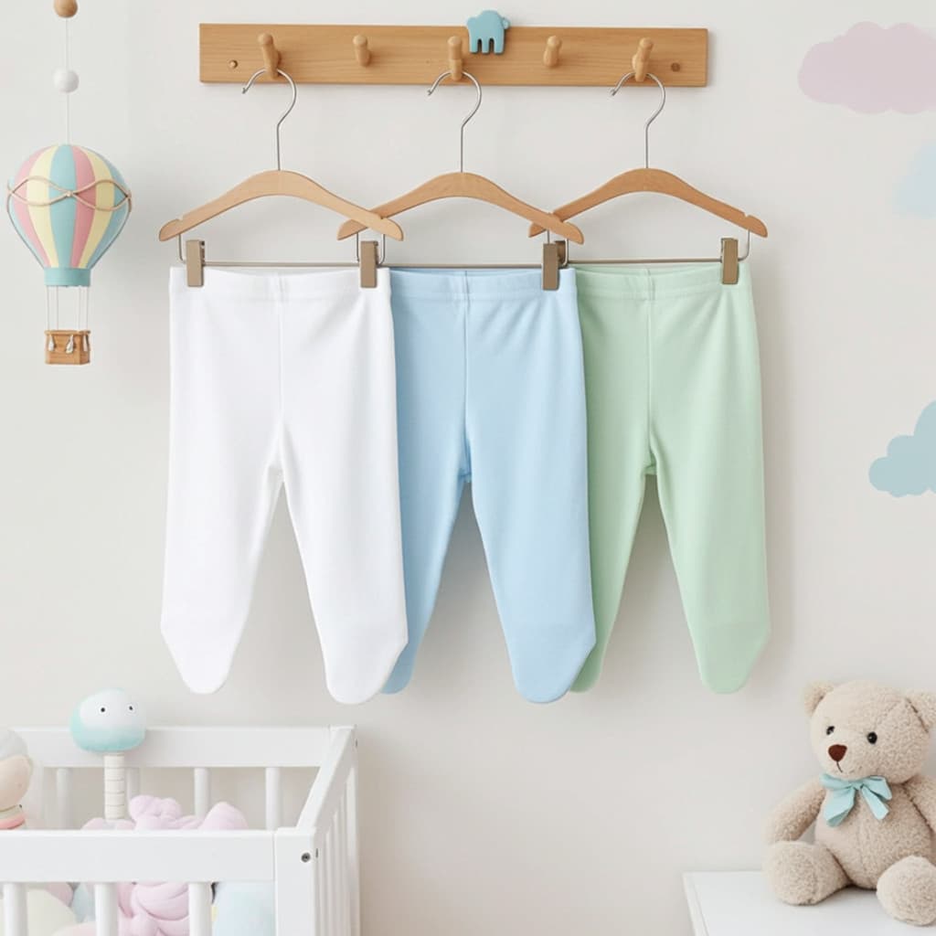 Kit 3 Calças Mijão Bebê Menina e Menino Algodão Egípcio C/ Pé