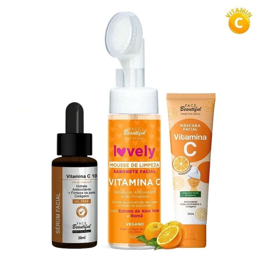 kit Mousse vitamina c + Sérum vitamina c + Máscara Bisnaga vitamina C Face Beautiful