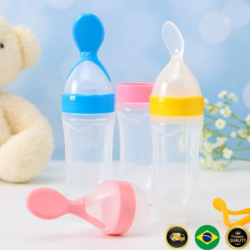 Colher Mamadeira Dosadora de Silicone 2 em 1 – Alimentação Prática e Segura para o Seu Bebê!