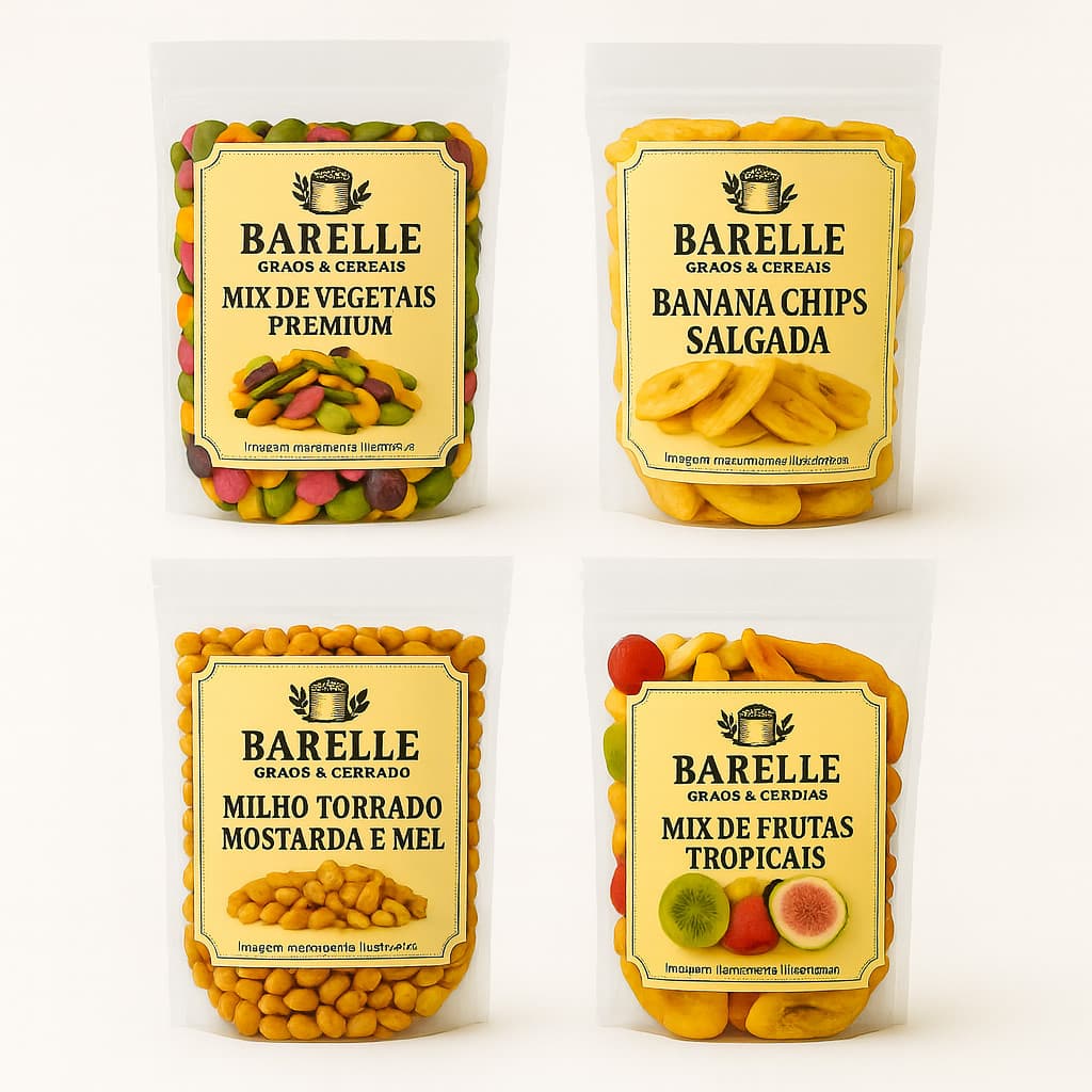 Kit Mix Snacks Naturais 4 Itens Saudáveis (Frutas,vegetais,Banana chips, Milho mostarda)
