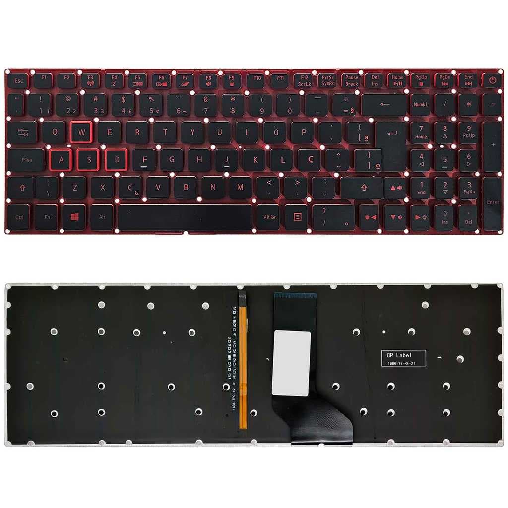 Teclado Para Notebook Acer Gamer Nitro 5 An515-51 An515-52 An515-53 An515-31 An515-41-1853 17c1 K50-20 V5-591g - Preto