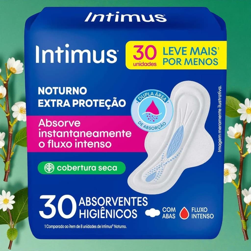 Absorvente Intimus Noturno Extra Proteção Seca com Abas 30 Unidades