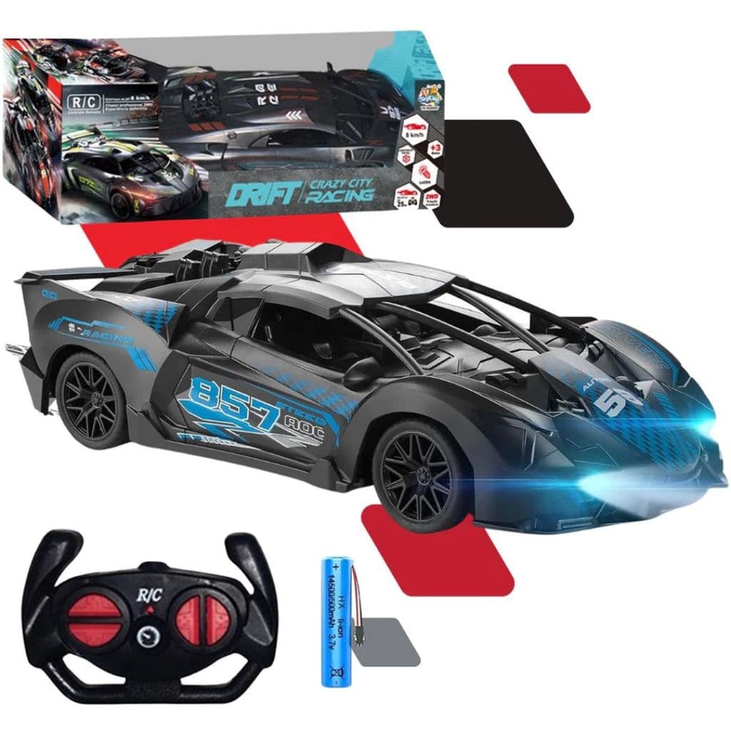 Carrinho De Corrida Controle Remoto Drift Bugatti Brinquedo Com Luz Recarregavel Preto Kizumba
