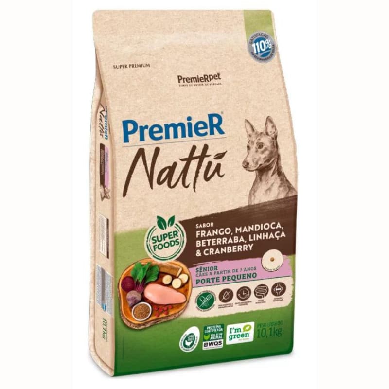 Ração PremieR Nattu Para Cachorros Sênior Porte Pequeno Sabor Frango e Mandioca 10,1 Kg