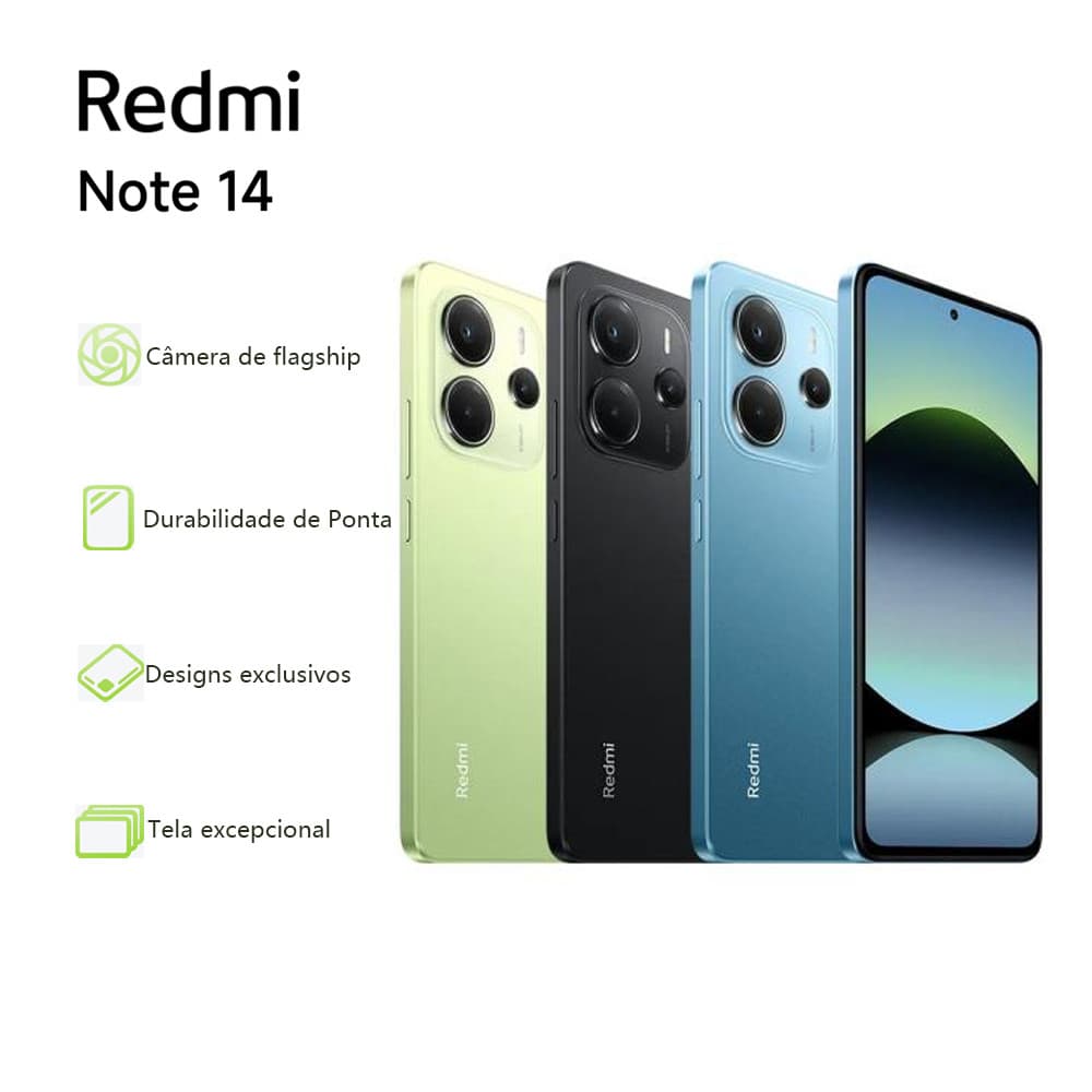 Smartphone Celular Xiaomi Redmi Note 14 Lançamento 256GB 8GB Câmera 108MP 20MP Tela 6.67 AMOLED 120Hz Dual SIM Chip