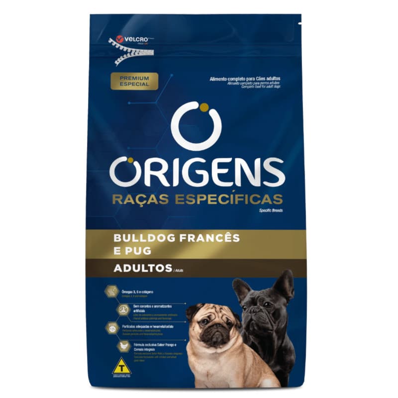 Ração Origens Raças Específicas para Cachorros Adultos Bulldog Francês e Pug 1 kg
