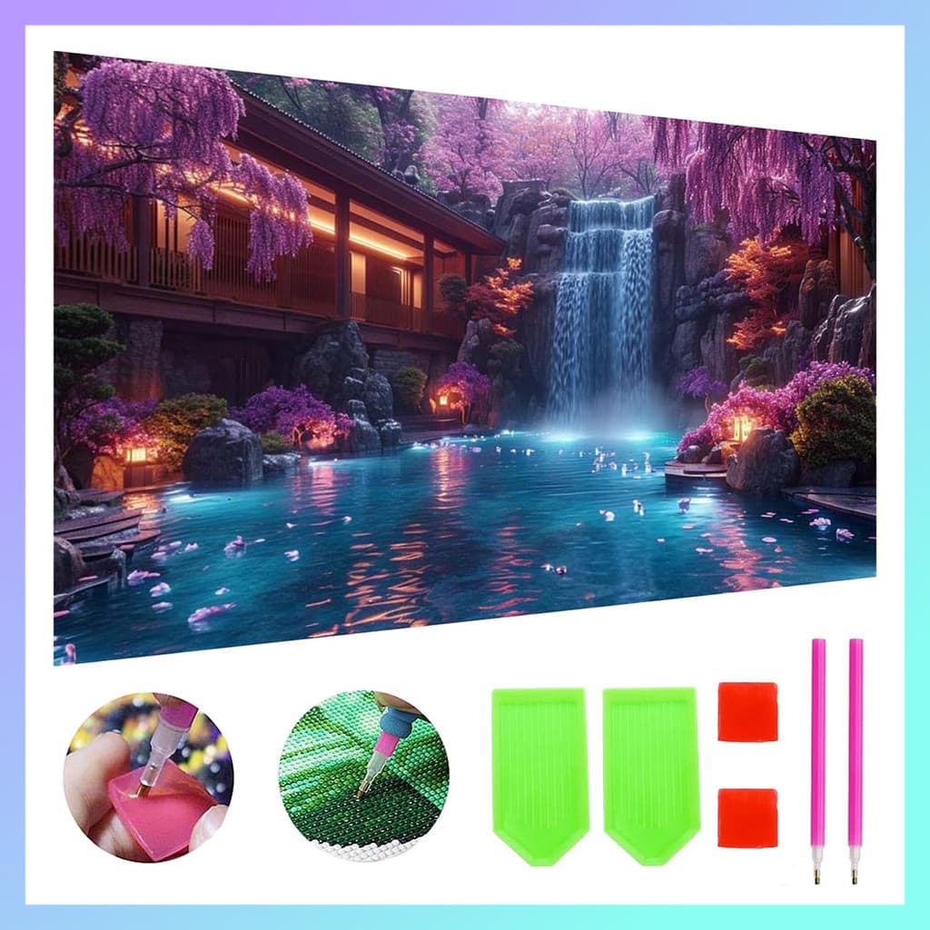 Conjunto de cachoeira de pintura de diamante redondo infantil de 70x40cm, pintura de arte de diamante 5D adulta pintura 