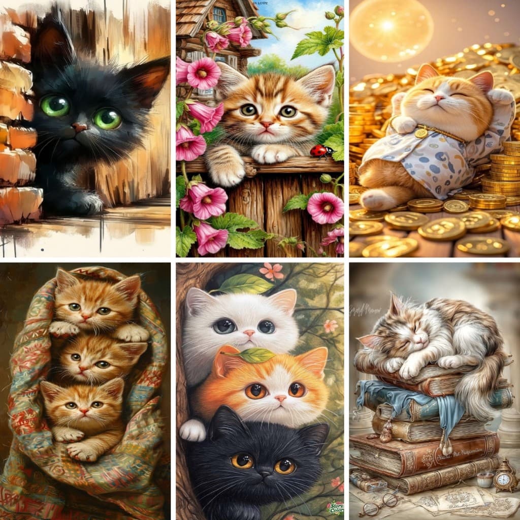 Conjunto De Pintura Diamante | Gato Padrão 5D DIY Redondo/Quadrado Completo Broca Lona Com Número Artesanato Presente De