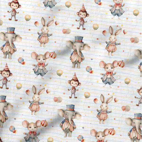 Tecido Flanela Baby Animais no Circo Costura Enxoval Patchwork Bebê Artesanato Pano