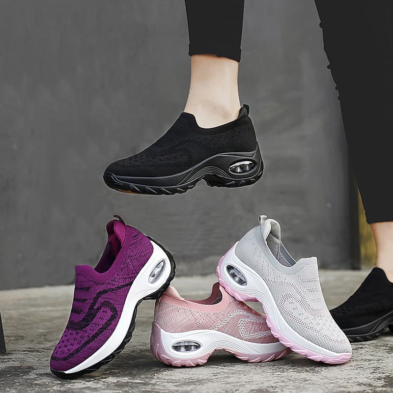 Sapatos casuais femininos de malha tecida voadora, Design moderno e moderno, sapatos femininos confortáveis e respirávei