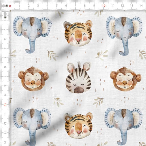 Tecido Flanela Baby Animais na Savana Costura Enxoval Patchwork Bebê Artesanato Pano