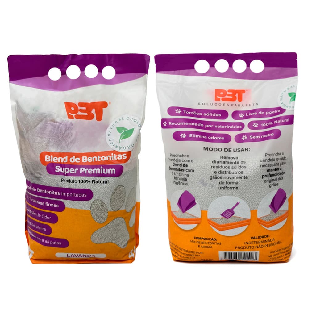 4kg Bentonita Biodegradável Areia Sanitária Banheiro de Gato P3T Lavanda
