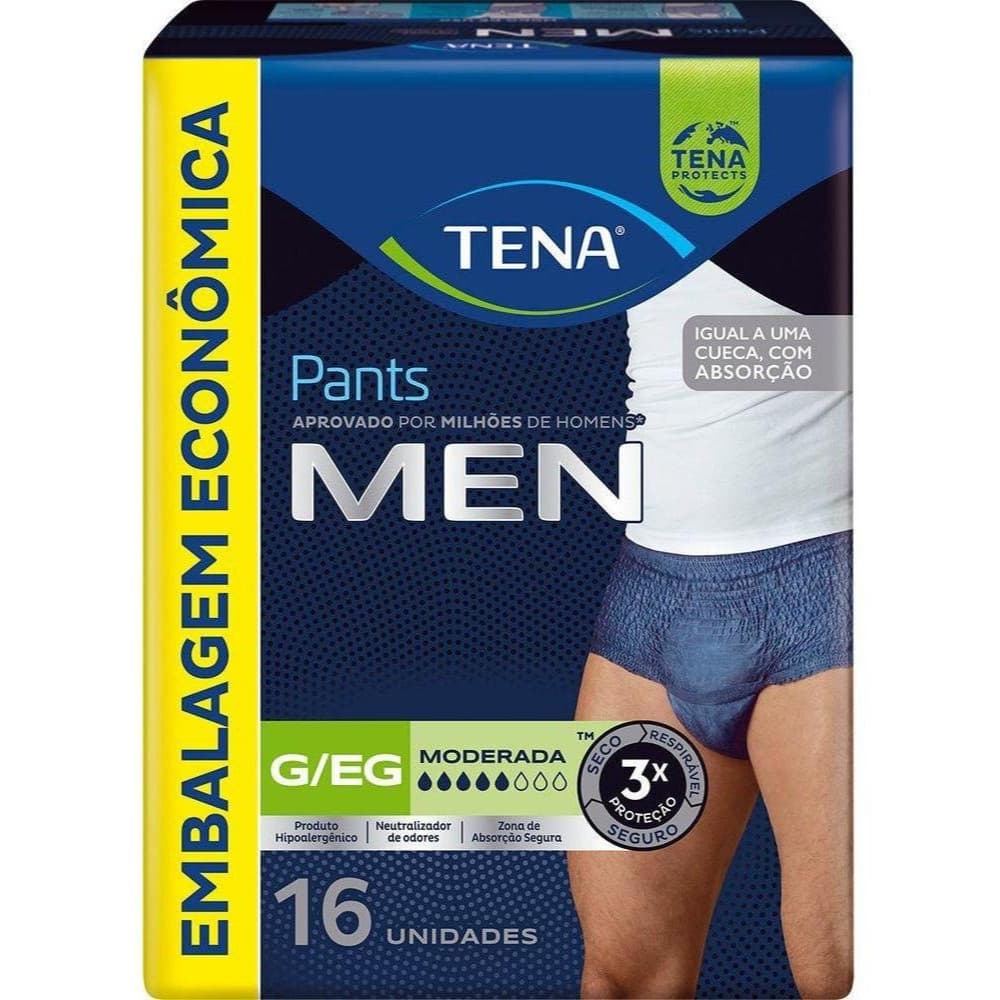 Cueca Descartável Tena Pants Men P/M, G/EG 16 Unidades