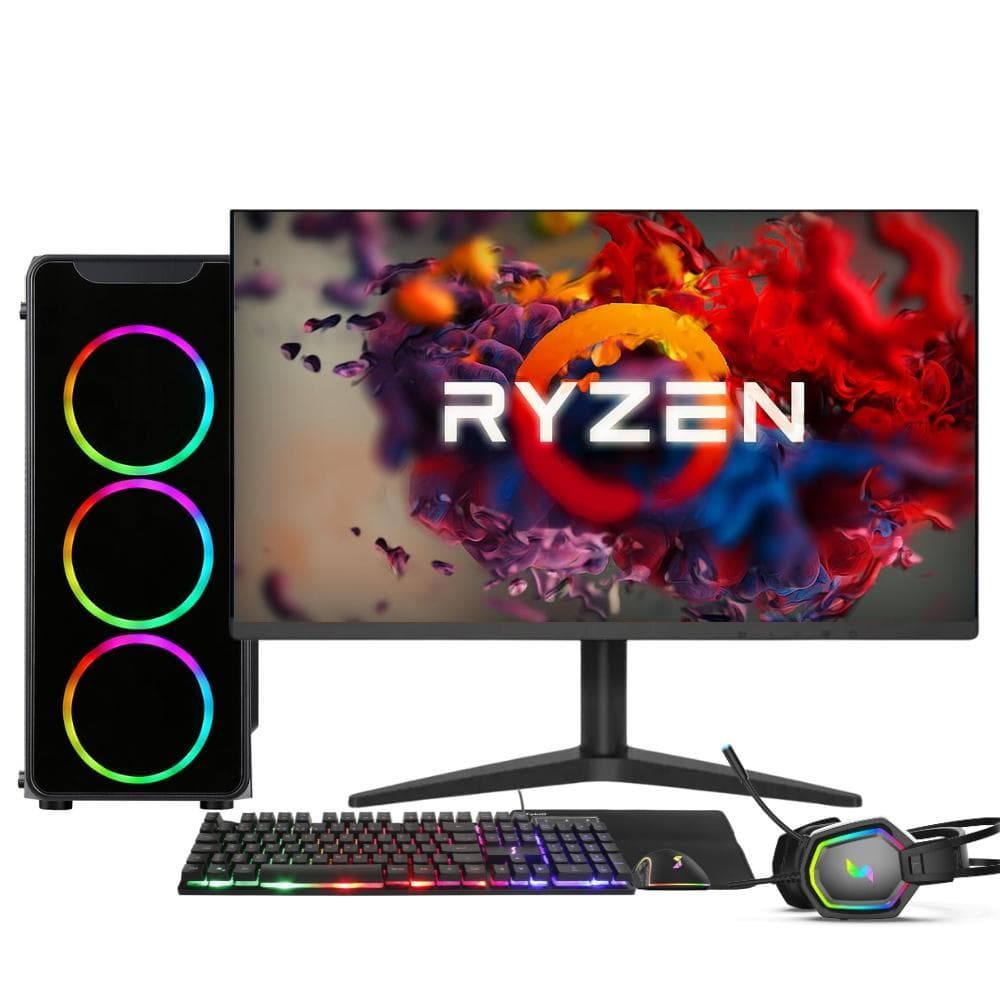 PC Gamer Completo AMD Ryzen 5 5600GT, 16GB DDR4, SSD 256GB, Fonte 500W, Monitor 24" 75Hz, 3green Force - 3F-017