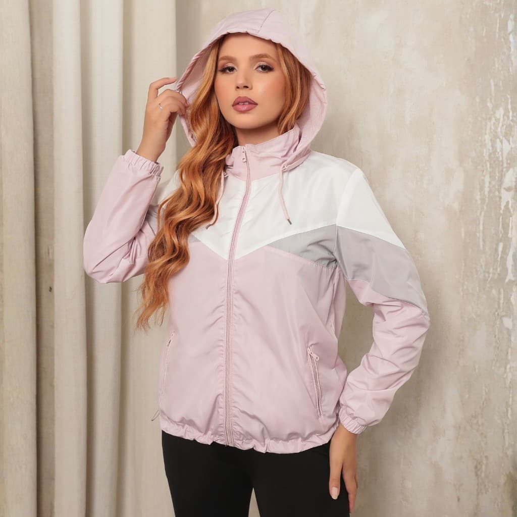 Corta Vento Feminino Impermeável Jaqueta Forrada Premium Academia Treino Capuz Removível Multicolor