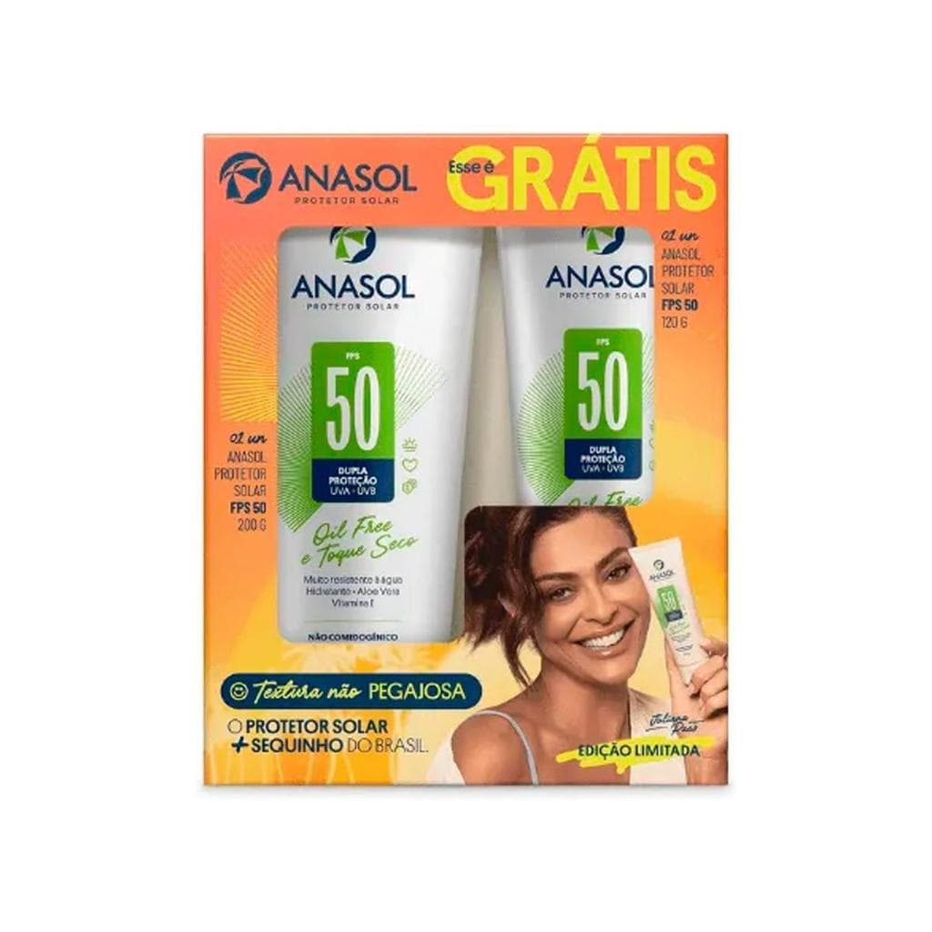 Kit Anasol Oil Free E Toque Seco Protetor Solar Fps50 200g + Protetor Solar Fps50 120g