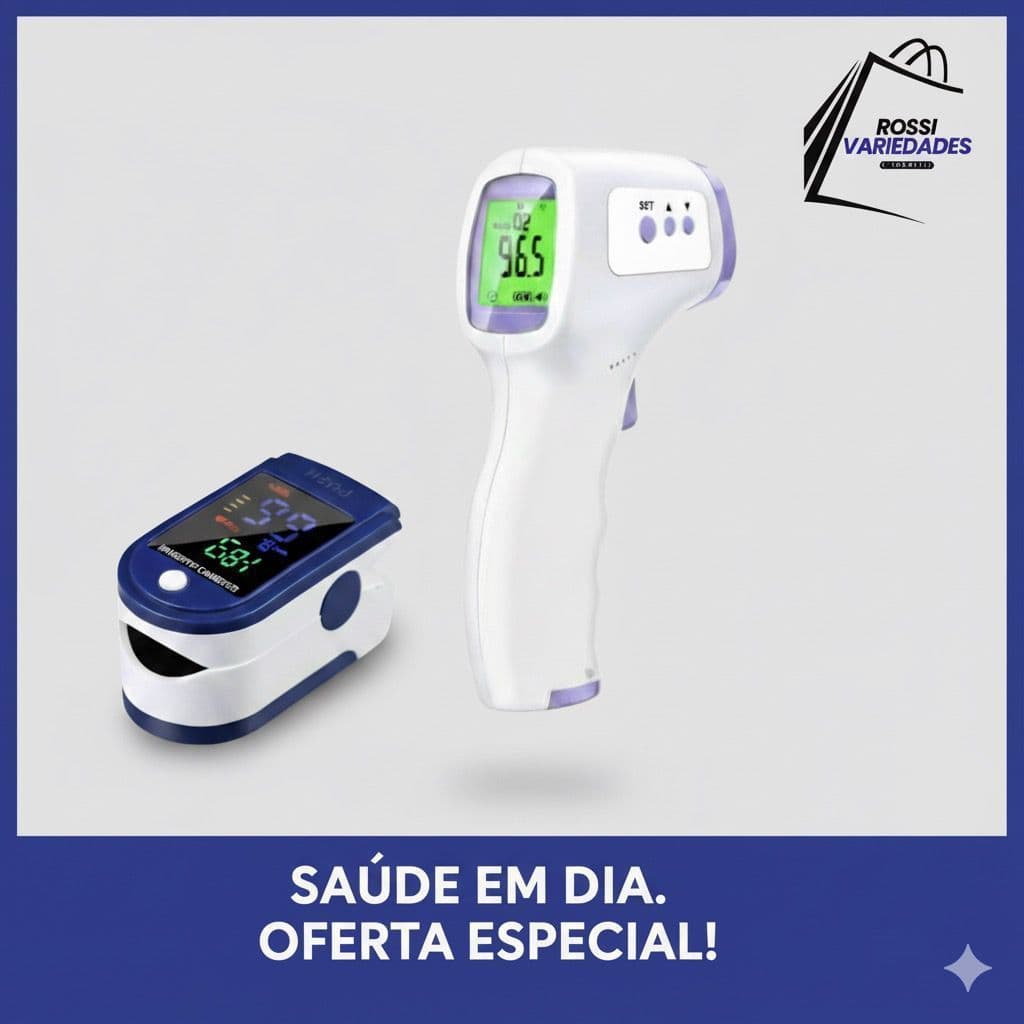 Kit Essencial Para Família 2 Em 1: Termômetro Laser Para Febre e Bebê + Oxímetro Dedo Digital Preciso