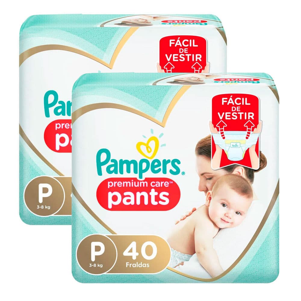 Kit 2 Fralda Infantil Pampers Premium Care Pants Tamanho P com 40 Unidades