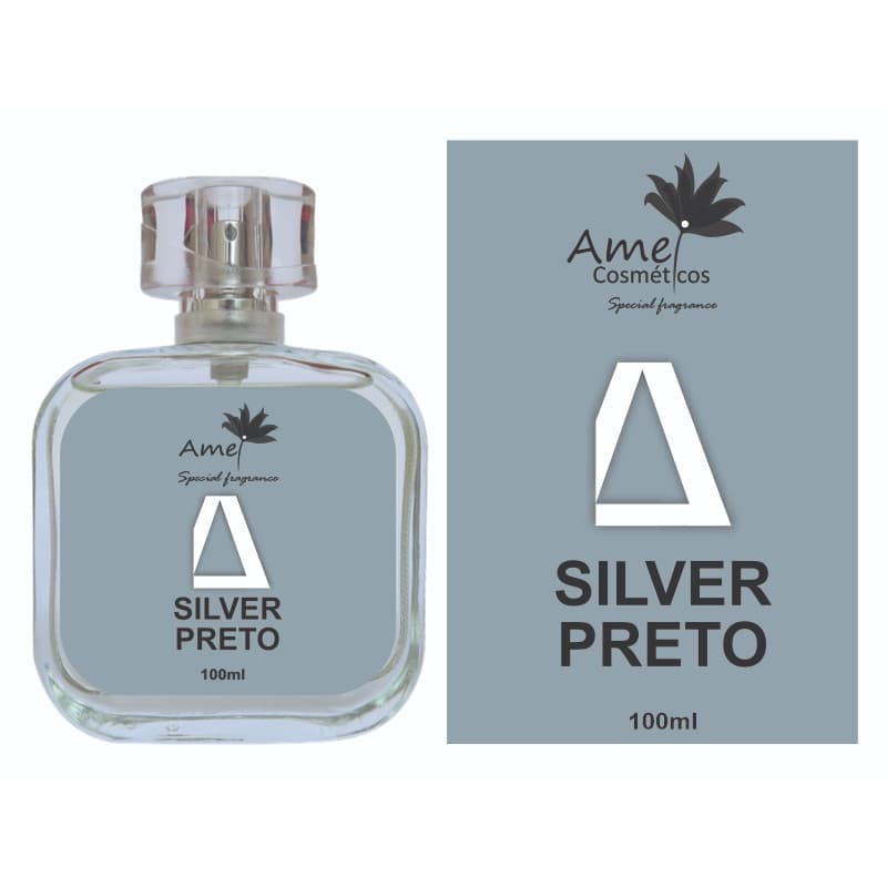 Perfume Silver Preto Masculino Amei Cosméticos Alta Fixação 33% de Essência Importada EDP