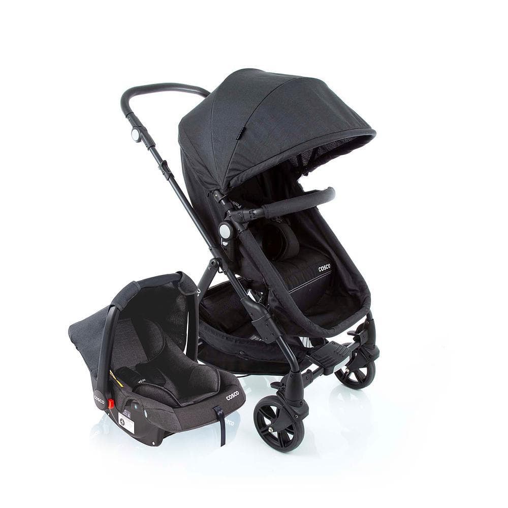 Carrinho de Bebê Travel System Poppy Duo Preto Mescla com Bebê Conforto - Cosco Kids