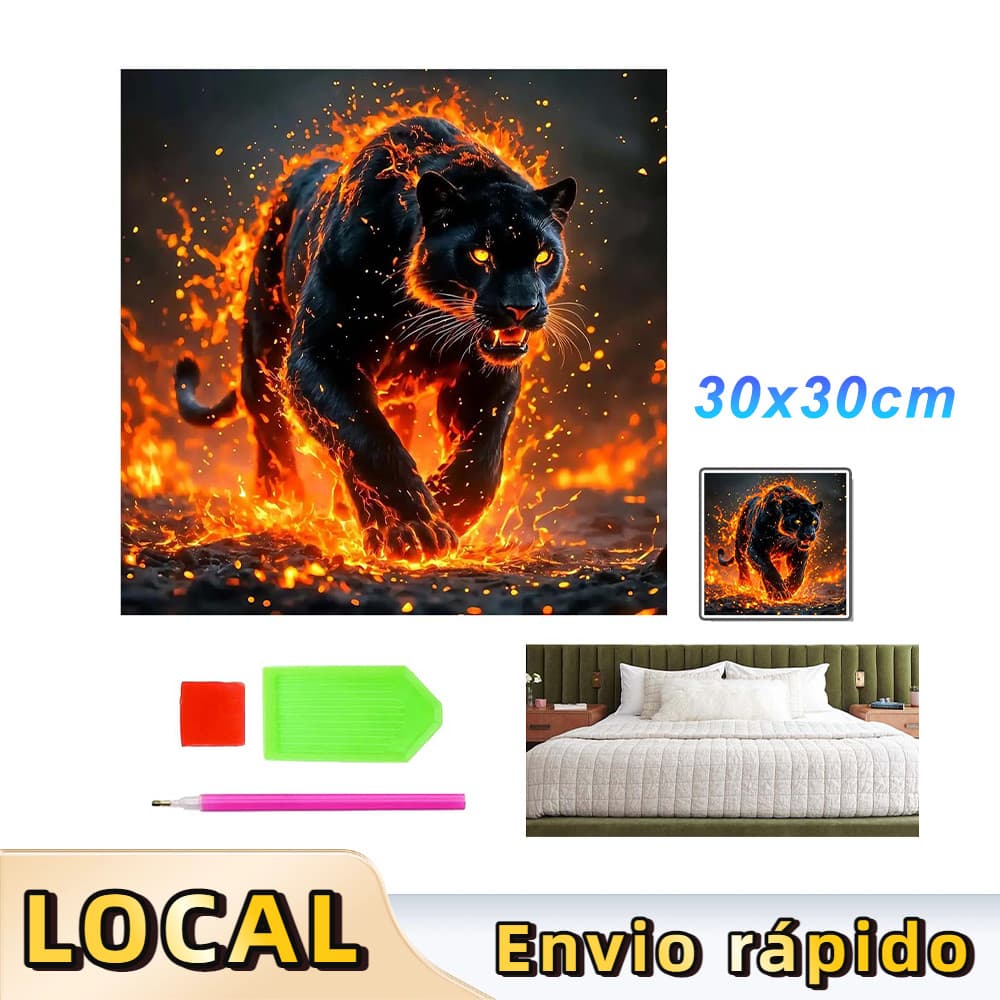 Pintura de Diamante 5D Tema Pantera Negra 30x30cm – Ferramentas Completas, Não Desbota, para Sala e Quarto