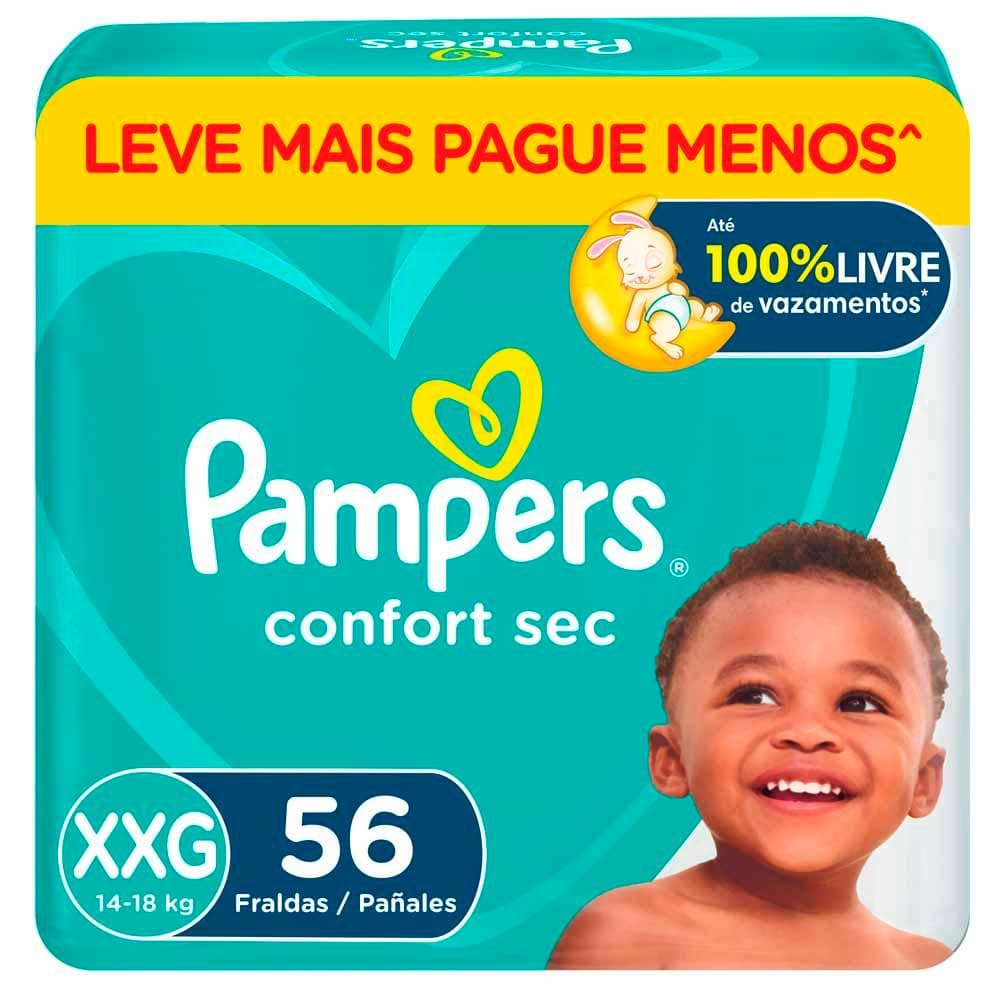 Kit 2 Fralda Infantil Pampers Confort Sec Tamanho XXG Leve Mais Por Menos com 56 Fraldas