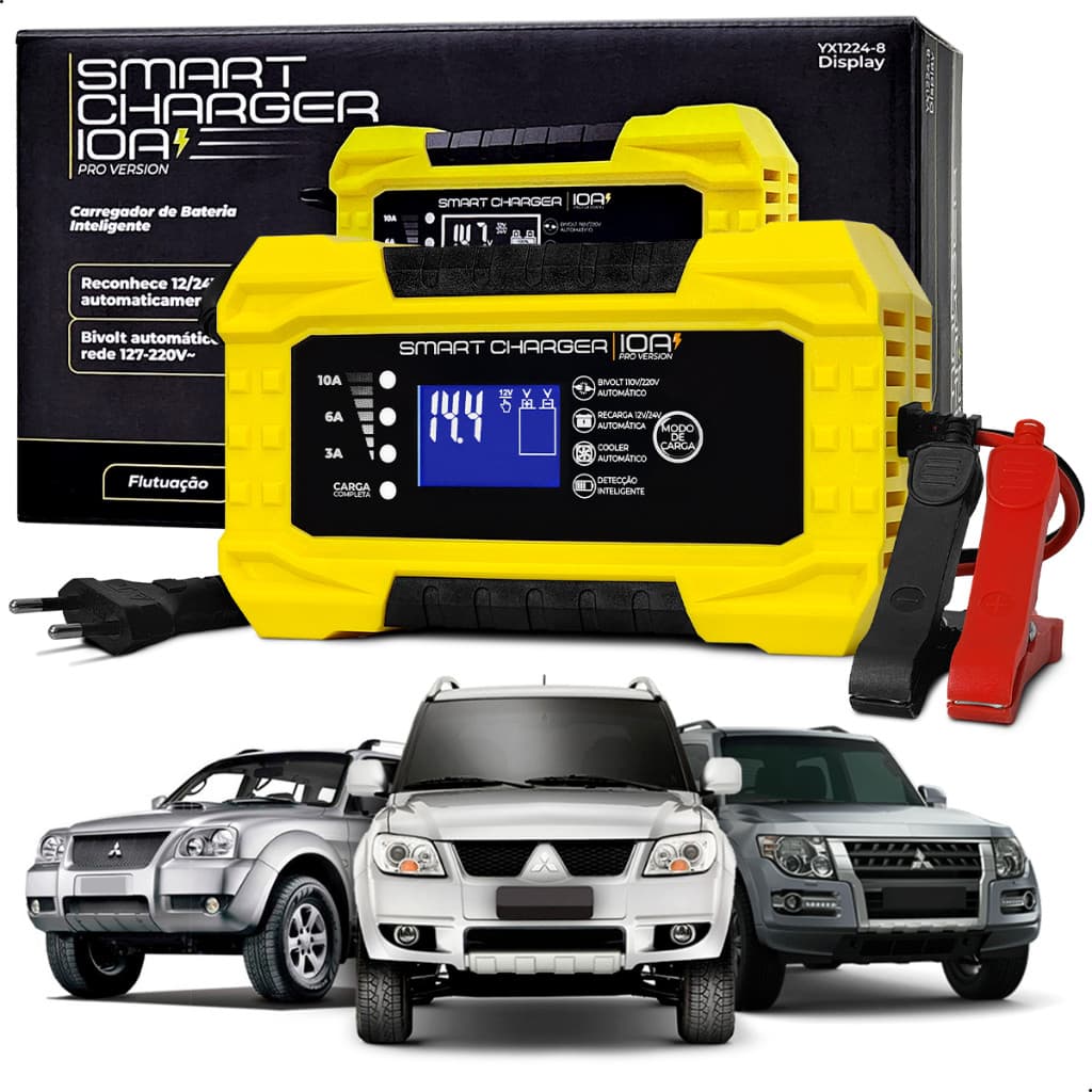 Carregador Bateria 300A Inteligente 10a 12v 24v Digital Flutuante Carro Moto Caminhão