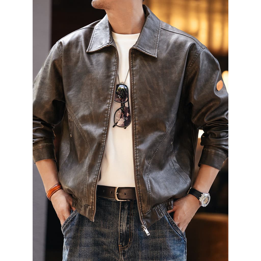 G azul cervos americano Retro estilo motocicleta jaqueta de couro jaqueta masculina outono Street Wear solto jaqueta Cas