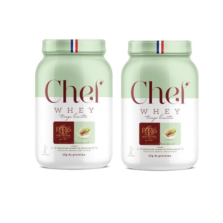 Combo 2 Chef Whey Protein Concentrado Gourmet Paris 6 800g Chocolate Branco com Pistache - Sem Lactose