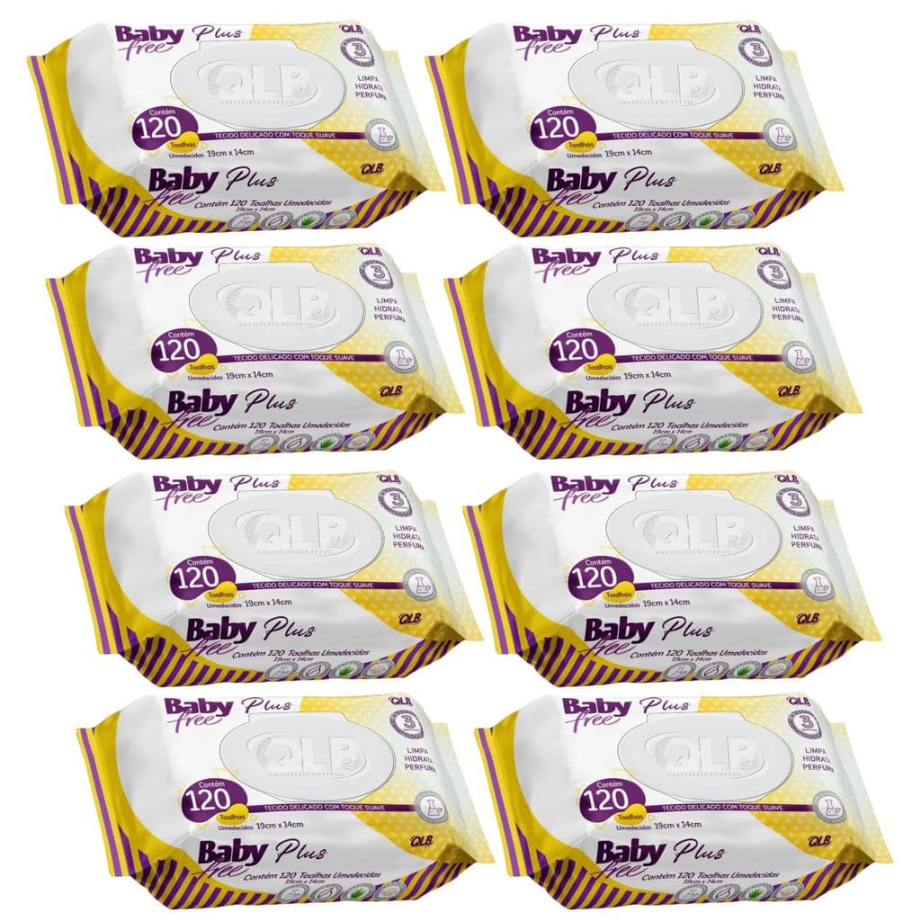 Kit 8 Toalhas Lenços Umedecidos Baby Free Plus 120 Unidades - QLB