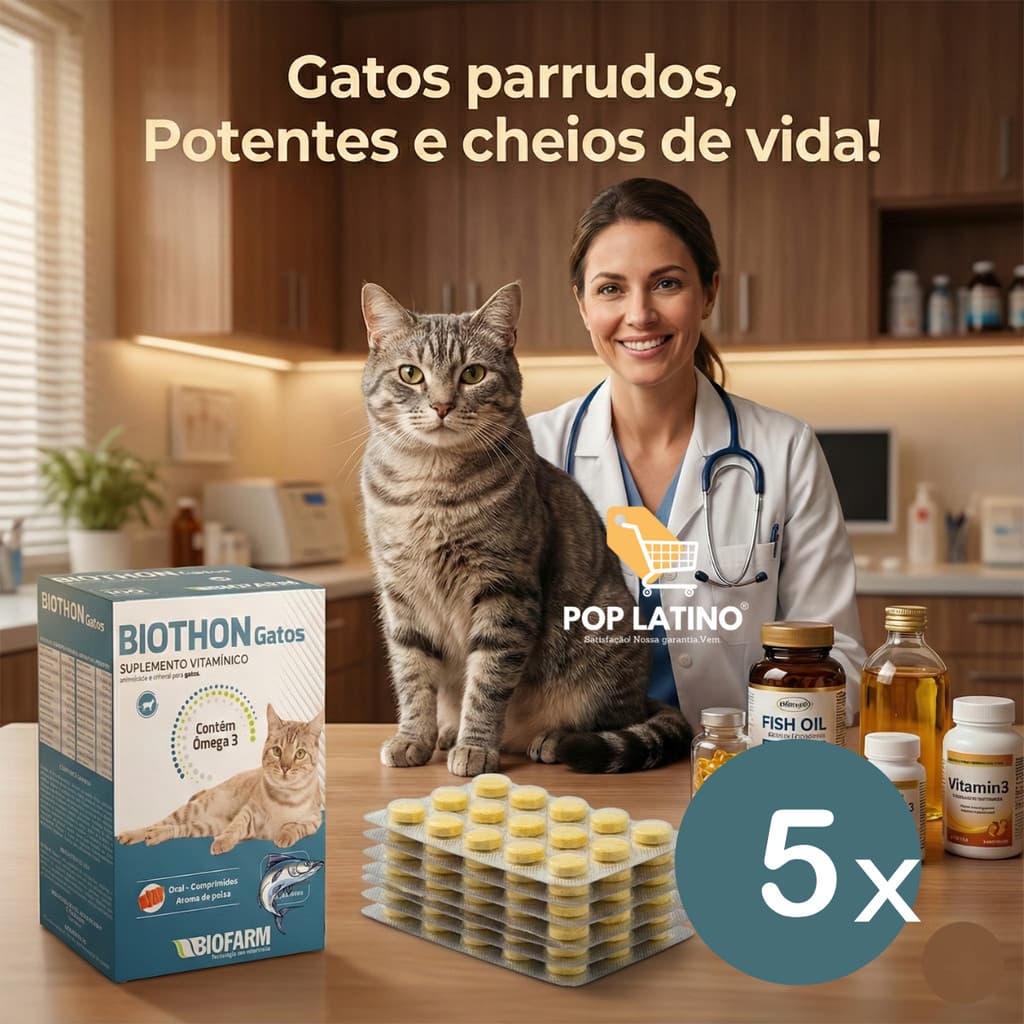 Leve 5x Biothon Melhor Vitamina Suplemento Para Gatos Desnutrido Com Queda de Pelo Engordar | Gato Parrudo com Músculo