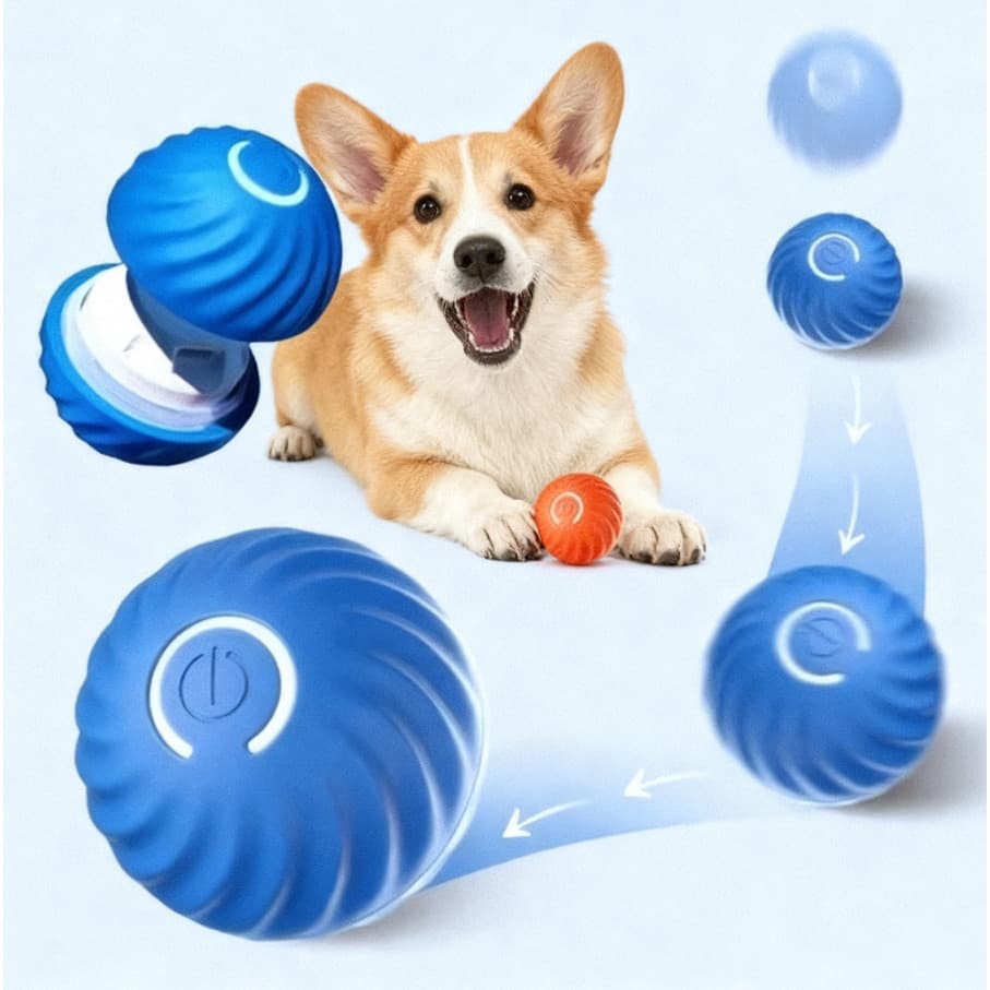 Bola Interativa Inteligente USB – Corre Sozinha! Ideal p/ Cães e Gatos, Anti-Estresse