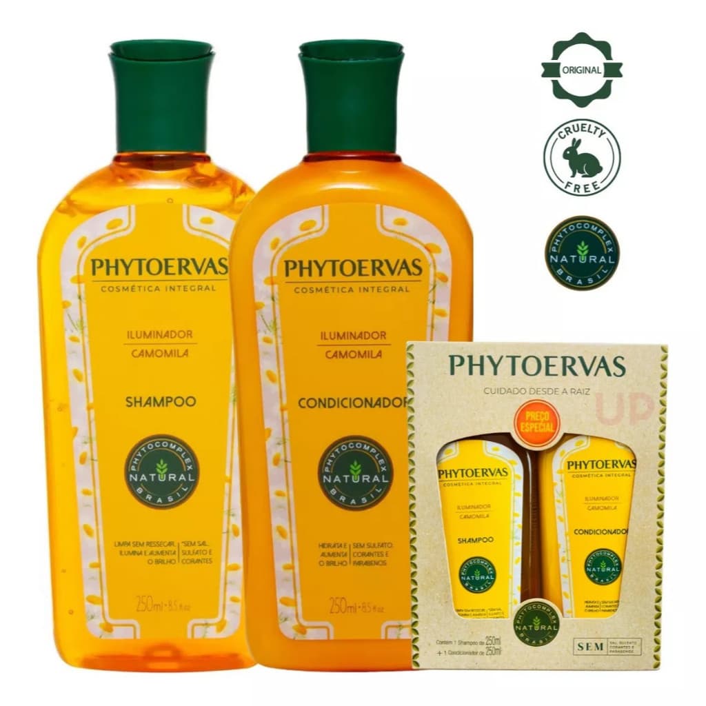 Kit Phytoervas Shampoo + Condicionador Clareador Cabelos Camomila Hidratante 250ml