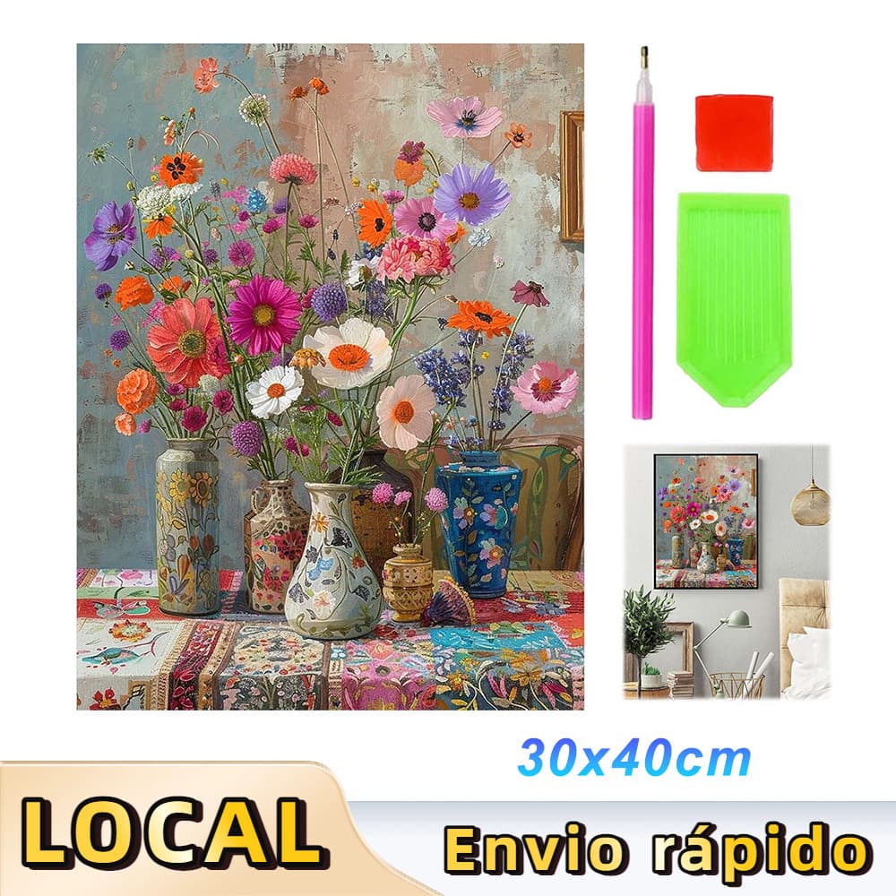 Pintura de Diamante 5D Tema Flor Antiga 40x30cm – Adequado para Iniciantes e Amantes de Arte, Conjunto DIY