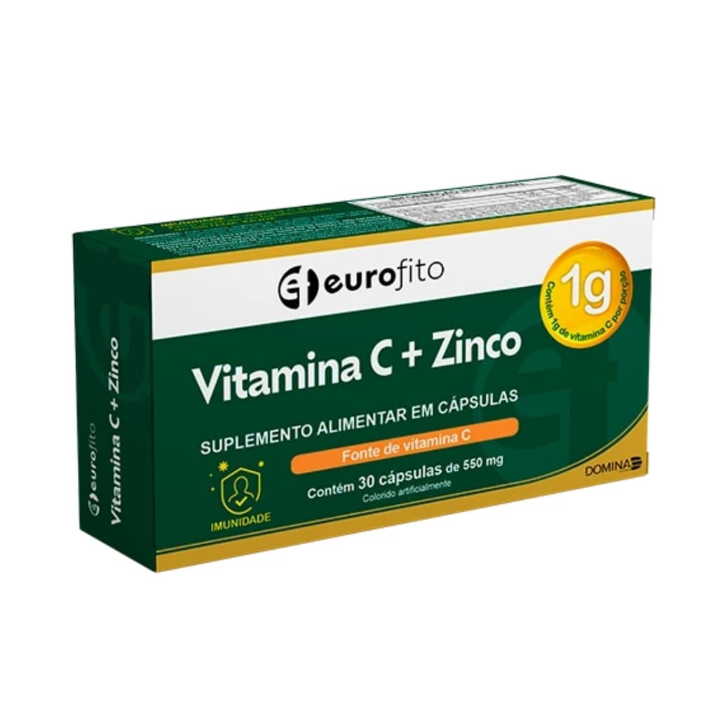 Vitamina C + Zinco Eurofito 30 caps Suplemento Alimentar Imunidade Energia Antioxidante 1g em 2 cápsulas