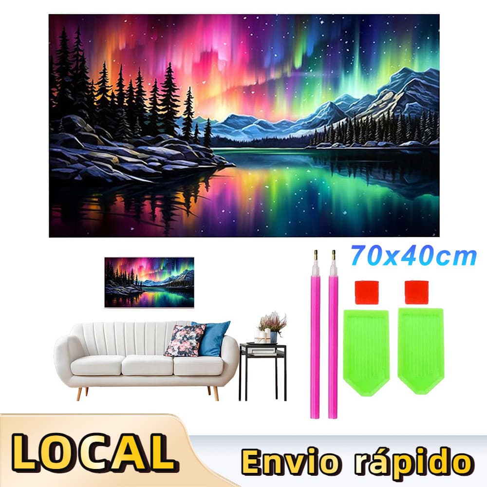 Pintura de Diamante 5D Tema Aurora 70x40cm – Conjunto Completo com Tela, Caneta, Bandeja e Cola, Hot Sale