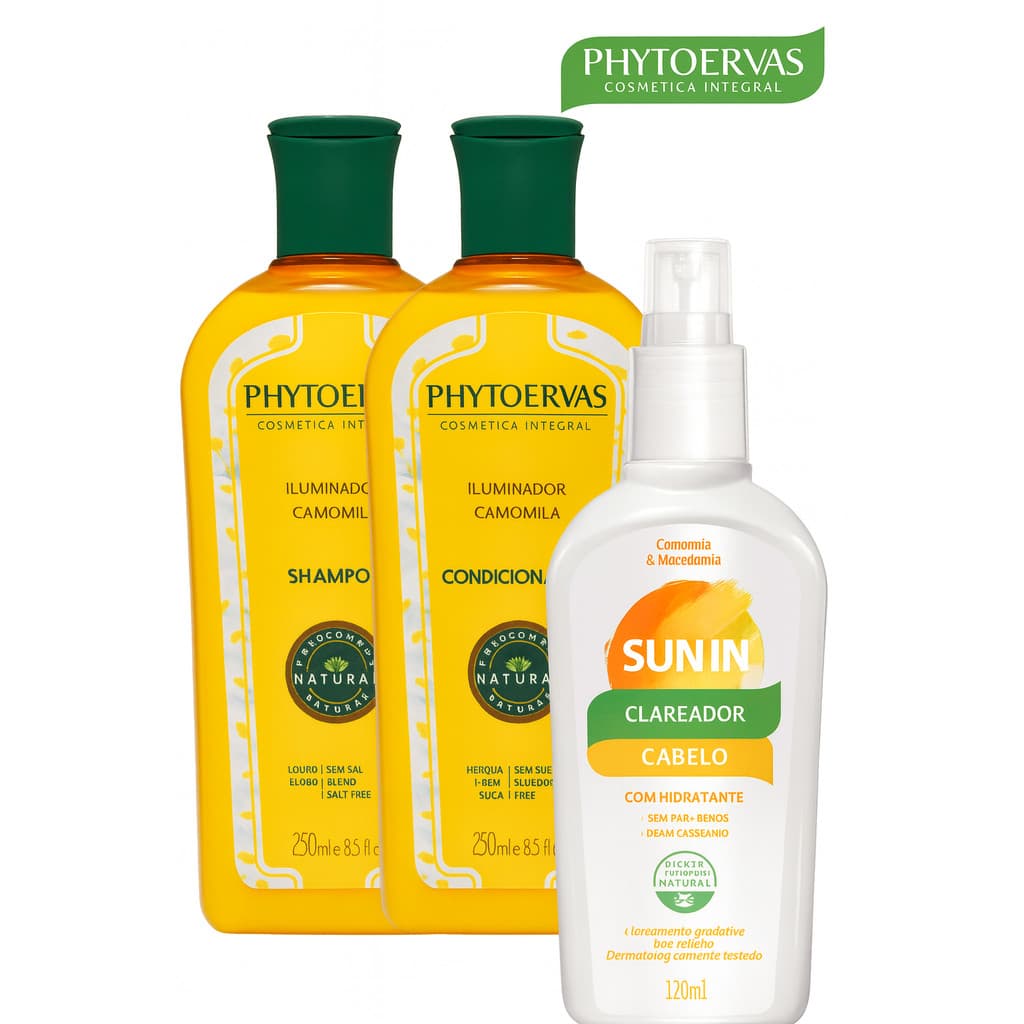 Kit Phytoervas Shampoo + Condicionador + Spray Clareador Cabelos Camomila Hidratante Sun in