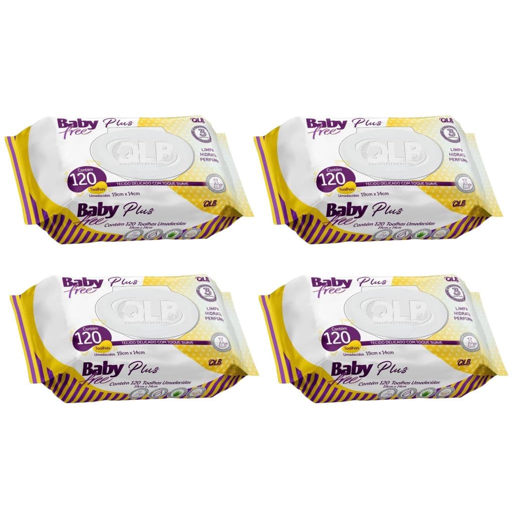 Kit 4 Toalhas Lenços Umedecidos Baby Free Plus 120 Unidades - QLB