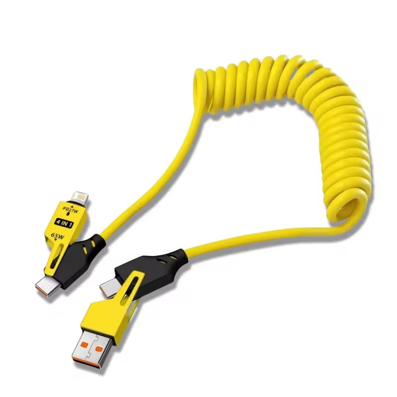 Cabo USB 4Em1 Mola - 65w iPhone Android Tipo C Carregador Rápido